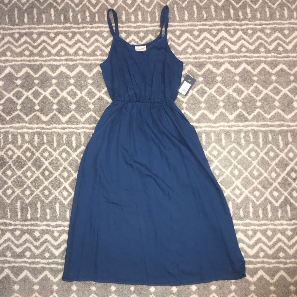 Blue Midi Dress with Pockets